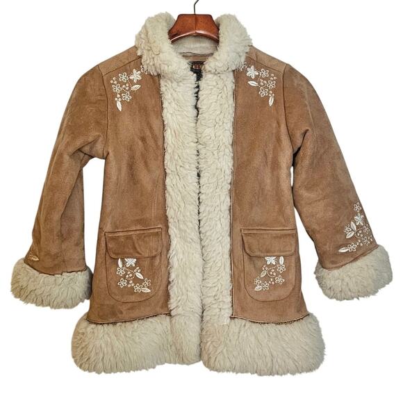 Girls Route 66 Faux Suede & Sherpa Phoebe Buffay Tan Jacket - Picture 1 of 8
